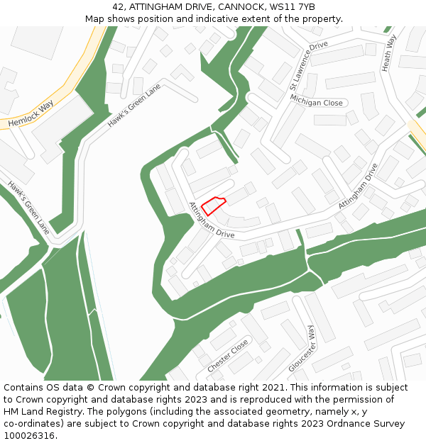 42, ATTINGHAM DRIVE, CANNOCK, WS11 7YB: Location map and indicative extent of plot