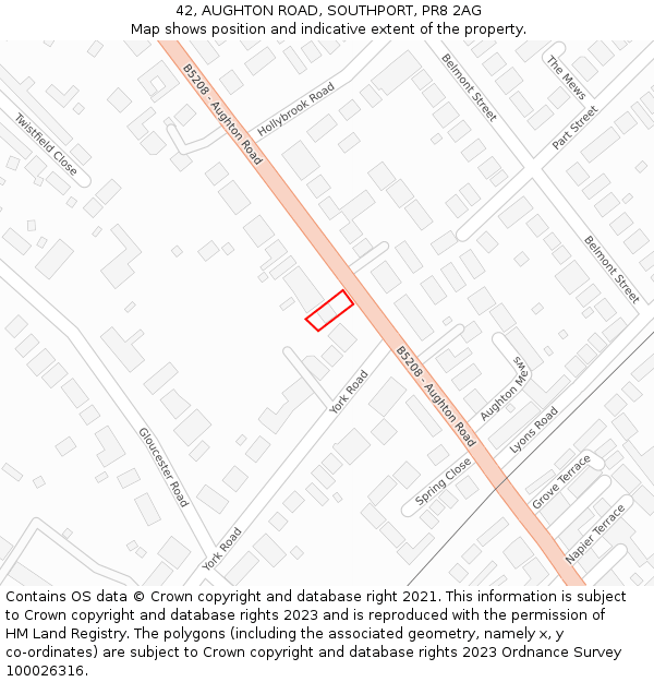 42, AUGHTON ROAD, SOUTHPORT, PR8 2AG: Location map and indicative extent of plot