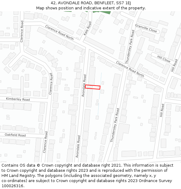 42, AVONDALE ROAD, BENFLEET, SS7 1EJ: Location map and indicative extent of plot