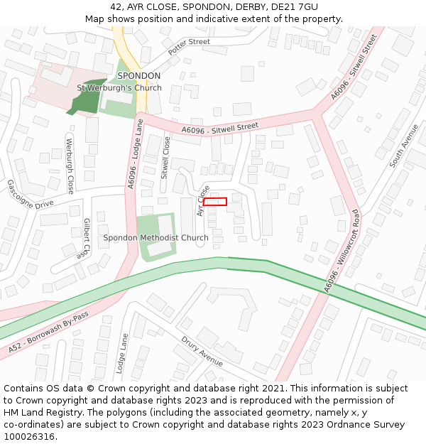 42, AYR CLOSE, SPONDON, DERBY, DE21 7GU: Location map and indicative extent of plot