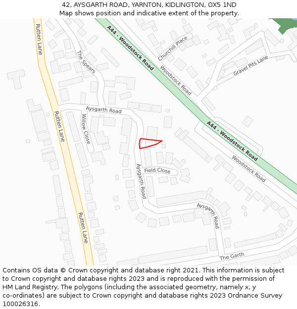 42, AYSGARTH ROAD, YARNTON, KIDLINGTON, OX5 1ND: Location map and indicative extent of plot