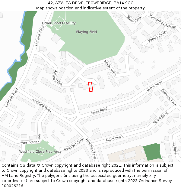 42, AZALEA DRIVE, TROWBRIDGE, BA14 9GG: Location map and indicative extent of plot