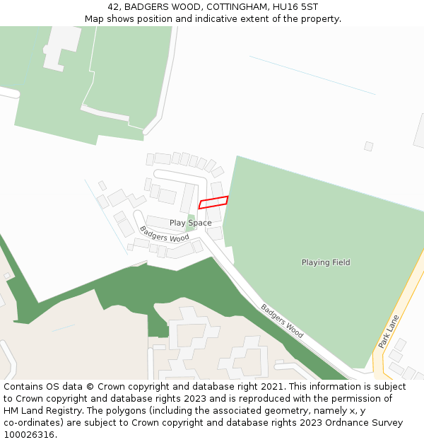 42, BADGERS WOOD, COTTINGHAM, HU16 5ST: Location map and indicative extent of plot