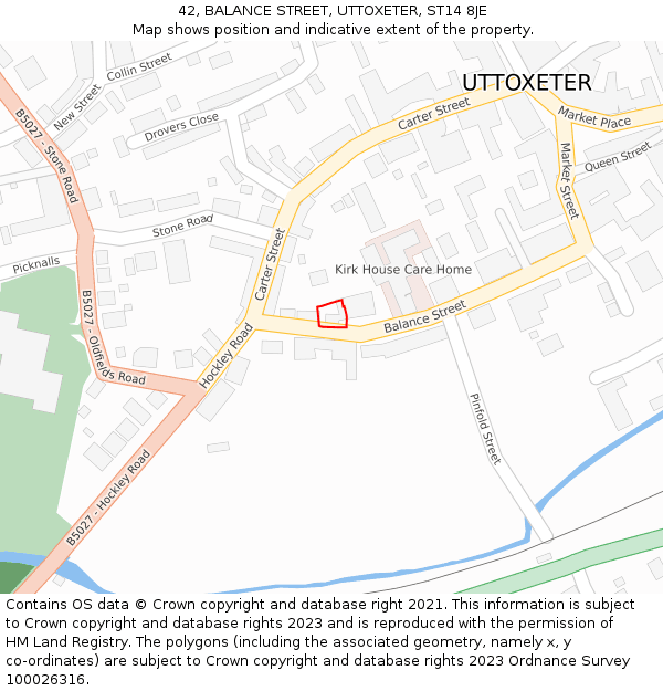 42, BALANCE STREET, UTTOXETER, ST14 8JE: Location map and indicative extent of plot