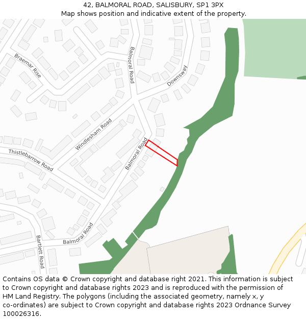 42, BALMORAL ROAD, SALISBURY, SP1 3PX: Location map and indicative extent of plot