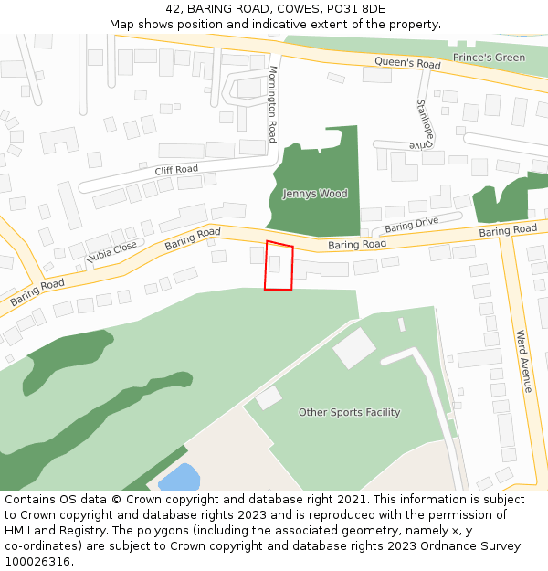 42, BARING ROAD, COWES, PO31 8DE: Location map and indicative extent of plot