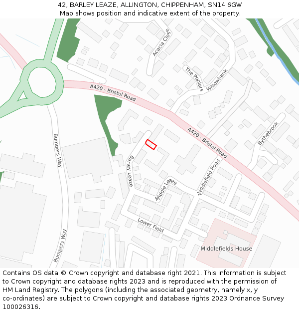 42, BARLEY LEAZE, ALLINGTON, CHIPPENHAM, SN14 6GW: Location map and indicative extent of plot