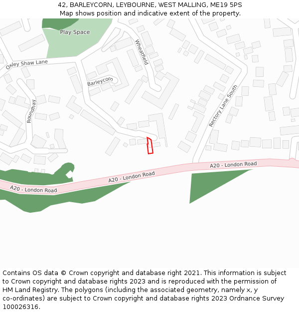 42, BARLEYCORN, LEYBOURNE, WEST MALLING, ME19 5PS: Location map and indicative extent of plot