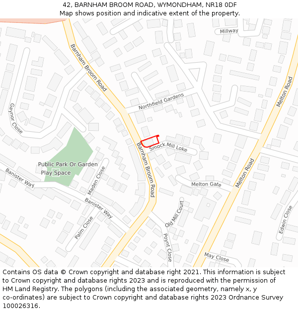 42, BARNHAM BROOM ROAD, WYMONDHAM, NR18 0DF: Location map and indicative extent of plot