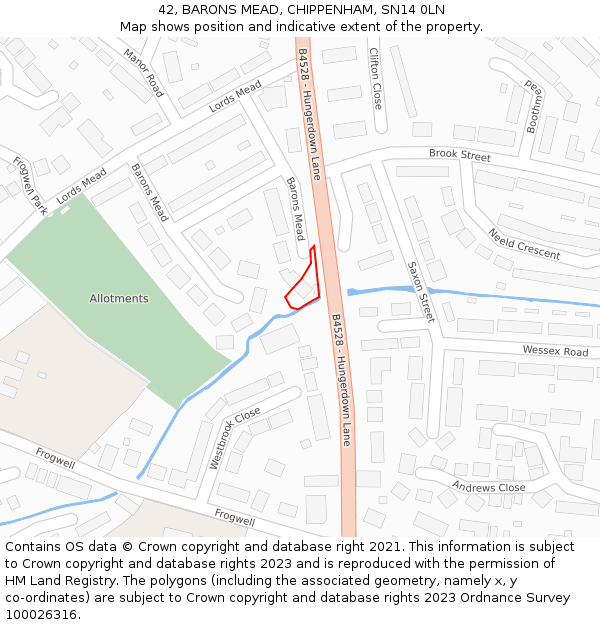 42, BARONS MEAD, CHIPPENHAM, SN14 0LN: Location map and indicative extent of plot