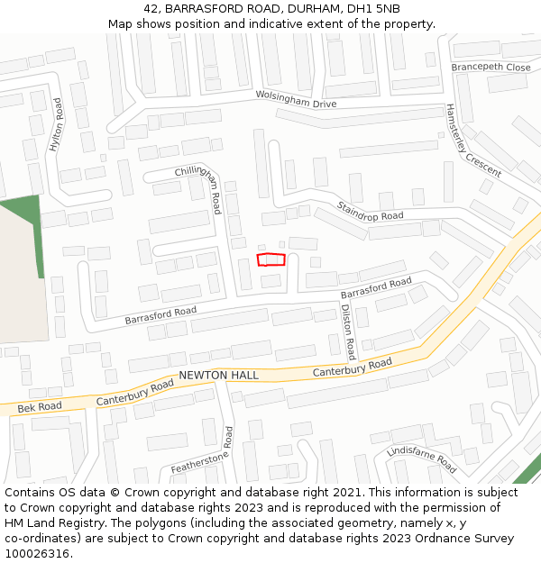 42, BARRASFORD ROAD, DURHAM, DH1 5NB: Location map and indicative extent of plot