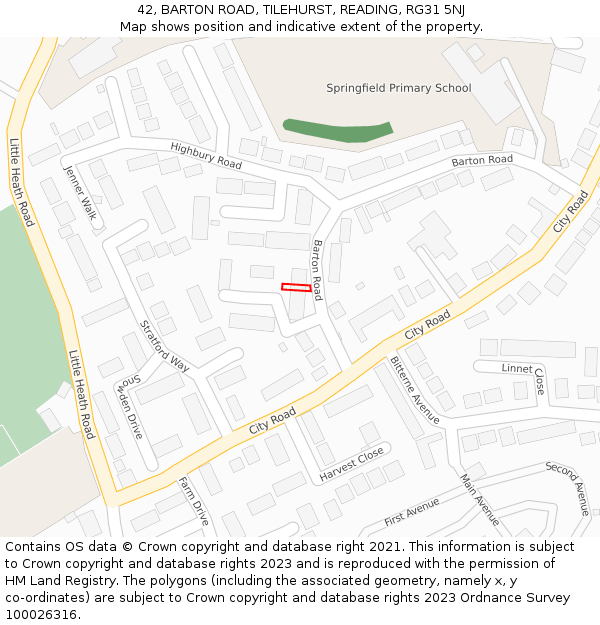 42, BARTON ROAD, TILEHURST, READING, RG31 5NJ: Location map and indicative extent of plot