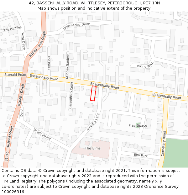 42, BASSENHALLY ROAD, WHITTLESEY, PETERBOROUGH, PE7 1RN: Location map and indicative extent of plot