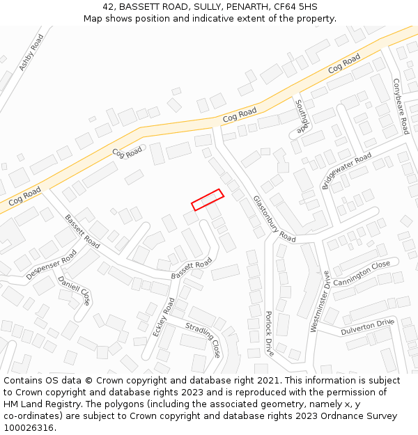 42, BASSETT ROAD, SULLY, PENARTH, CF64 5HS: Location map and indicative extent of plot