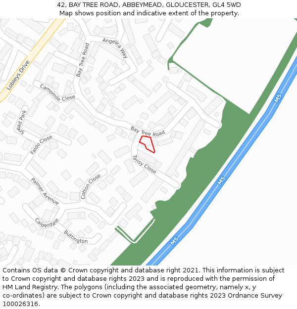 42, BAY TREE ROAD, ABBEYMEAD, GLOUCESTER, GL4 5WD: Location map and indicative extent of plot