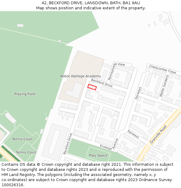 42, BECKFORD DRIVE, LANSDOWN, BATH, BA1 9AU: Location map and indicative extent of plot