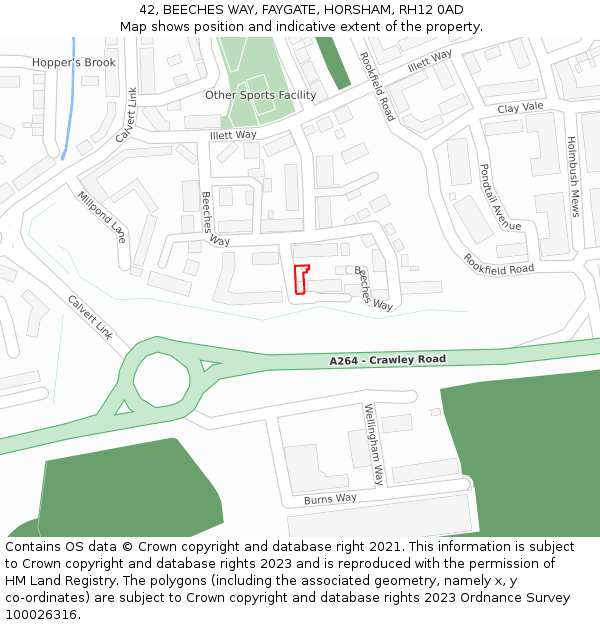 42, BEECHES WAY, FAYGATE, HORSHAM, RH12 0AD: Location map and indicative extent of plot