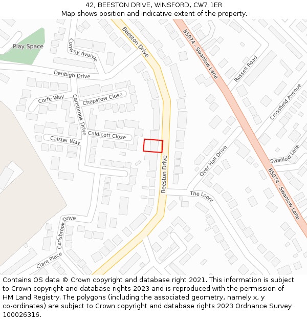42, BEESTON DRIVE, WINSFORD, CW7 1ER: Location map and indicative extent of plot