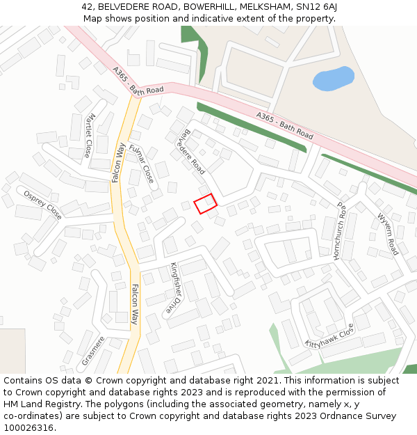 42, BELVEDERE ROAD, BOWERHILL, MELKSHAM, SN12 6AJ: Location map and indicative extent of plot