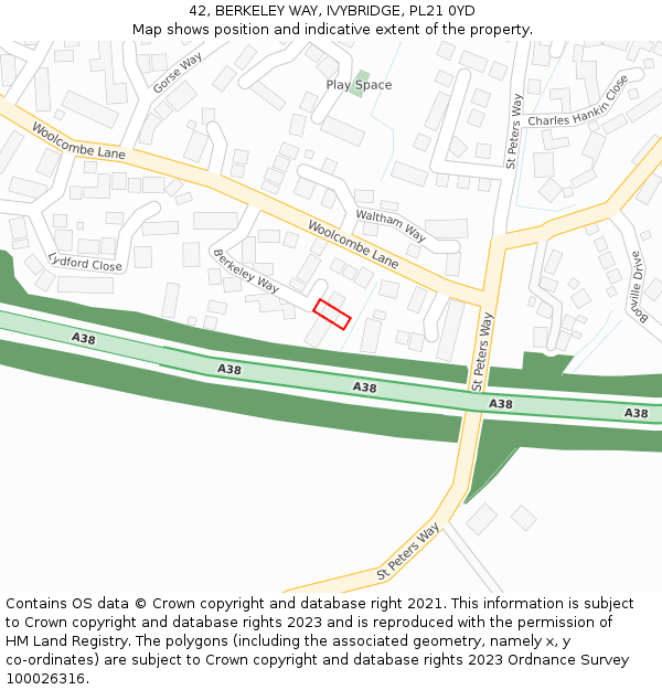 42, BERKELEY WAY, IVYBRIDGE, PL21 0YD: Location map and indicative extent of plot