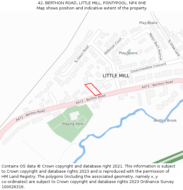 42, BERTHON ROAD, LITTLE MILL, PONTYPOOL, NP4 0HE: Location map and indicative extent of plot