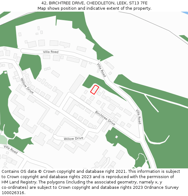42, BIRCHTREE DRIVE, CHEDDLETON, LEEK, ST13 7FE: Location map and indicative extent of plot