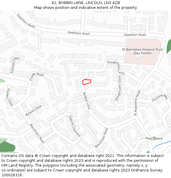 42, BOBBIN LANE, LINCOLN, LN2 4ZB: Location map and indicative extent of plot