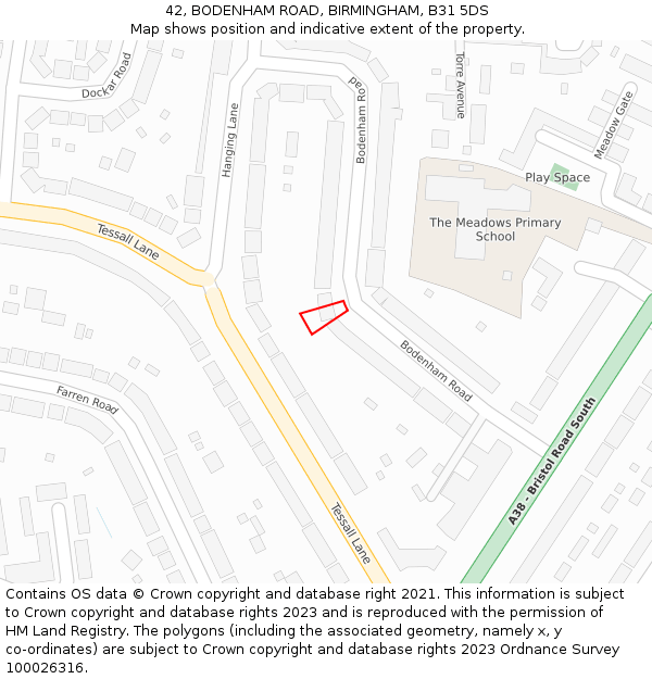 42, BODENHAM ROAD, BIRMINGHAM, B31 5DS: Location map and indicative extent of plot