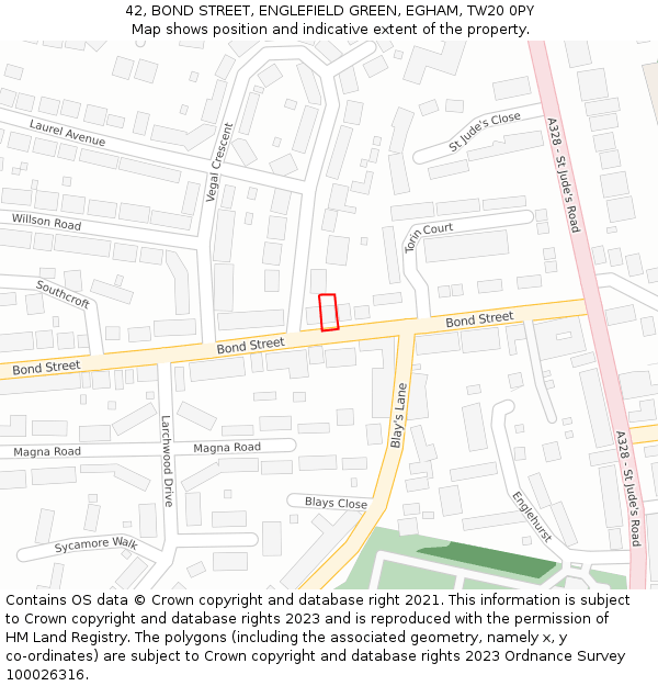 42, BOND STREET, ENGLEFIELD GREEN, EGHAM, TW20 0PY: Location map and indicative extent of plot