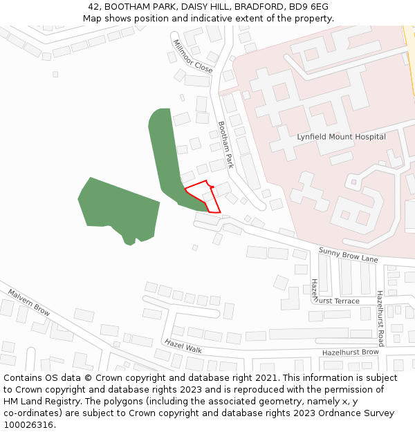42, BOOTHAM PARK, DAISY HILL, BRADFORD, BD9 6EG: Location map and indicative extent of plot