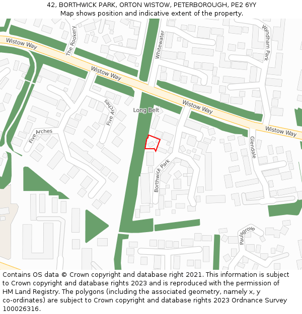 42, BORTHWICK PARK, ORTON WISTOW, PETERBOROUGH, PE2 6YY: Location map and indicative extent of plot