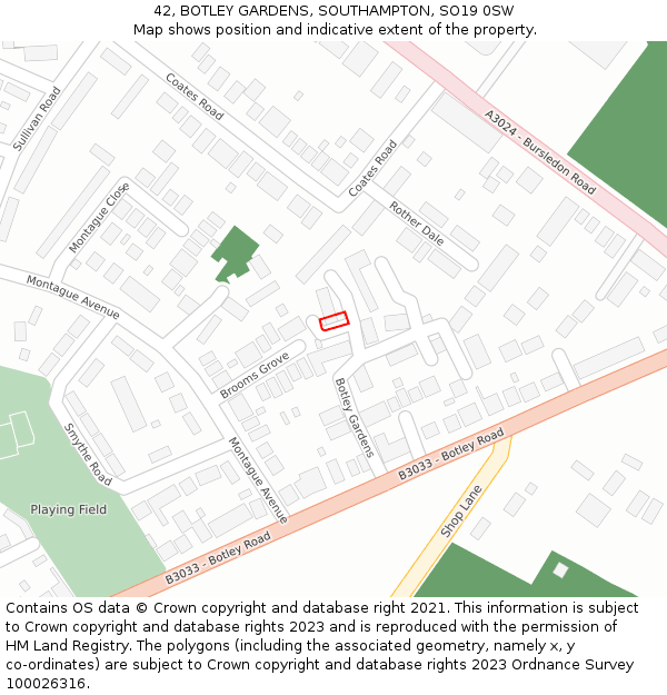 42, BOTLEY GARDENS, SOUTHAMPTON, SO19 0SW: Location map and indicative extent of plot