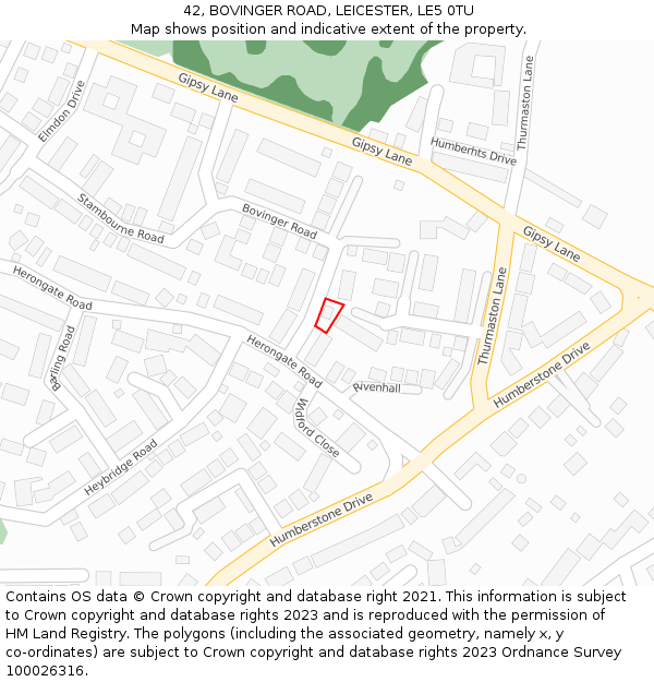 42, BOVINGER ROAD, LEICESTER, LE5 0TU: Location map and indicative extent of plot