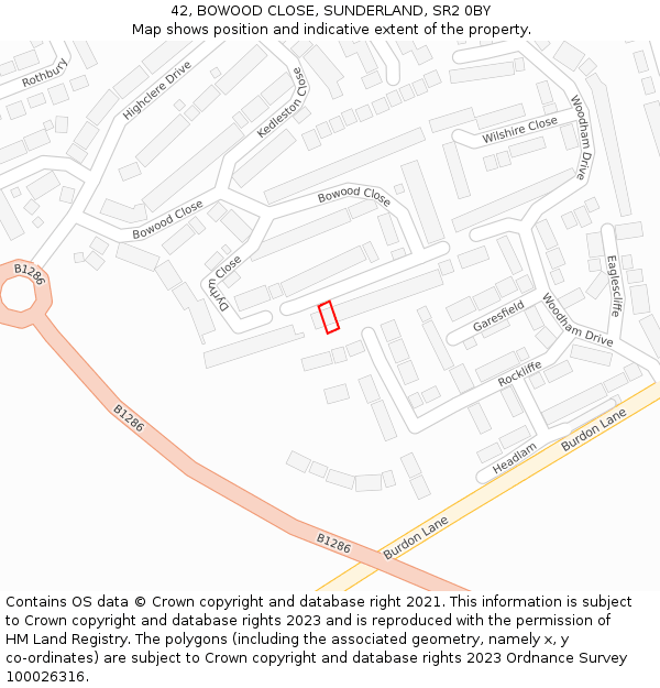 42, BOWOOD CLOSE, SUNDERLAND, SR2 0BY: Location map and indicative extent of plot