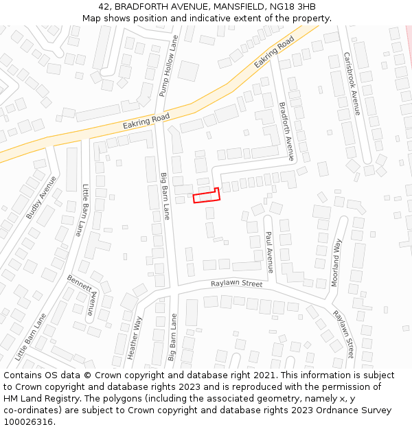 42, BRADFORTH AVENUE, MANSFIELD, NG18 3HB: Location map and indicative extent of plot