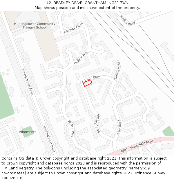 42, BRADLEY DRIVE, GRANTHAM, NG31 7WN: Location map and indicative extent of plot