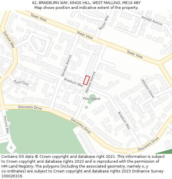 42, BRAEBURN WAY, KINGS HILL, WEST MALLING, ME19 4BY: Location map and indicative extent of plot