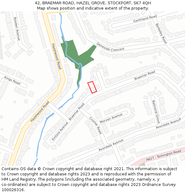 42, BRAEMAR ROAD, HAZEL GROVE, STOCKPORT, SK7 4QH: Location map and indicative extent of plot