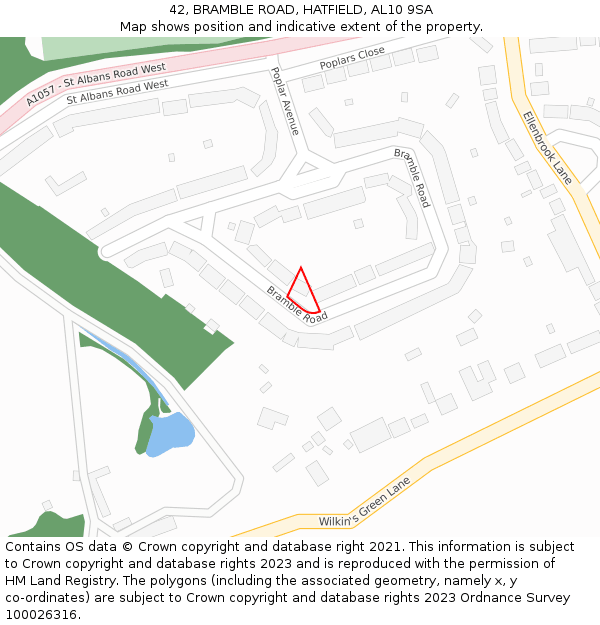 42, BRAMBLE ROAD, HATFIELD, AL10 9SA: Location map and indicative extent of plot