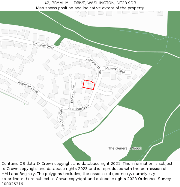 42, BRAMHALL DRIVE, WASHINGTON, NE38 9DB: Location map and indicative extent of plot