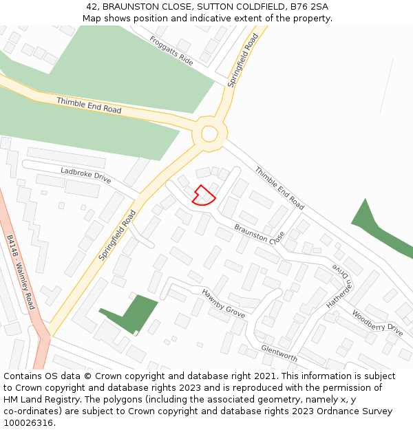 42, BRAUNSTON CLOSE, SUTTON COLDFIELD, B76 2SA: Location map and indicative extent of plot