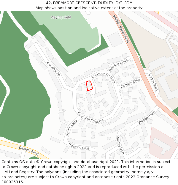 42, BREAMORE CRESCENT, DUDLEY, DY1 3DA: Location map and indicative extent of plot