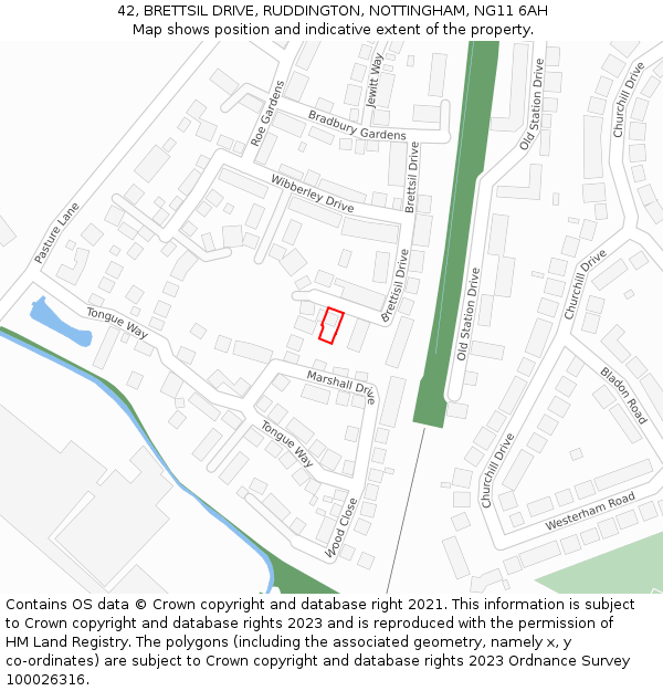 42, BRETTSIL DRIVE, RUDDINGTON, NOTTINGHAM, NG11 6AH: Location map and indicative extent of plot