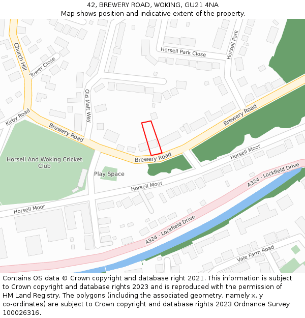 42, BREWERY ROAD, WOKING, GU21 4NA: Location map and indicative extent of plot