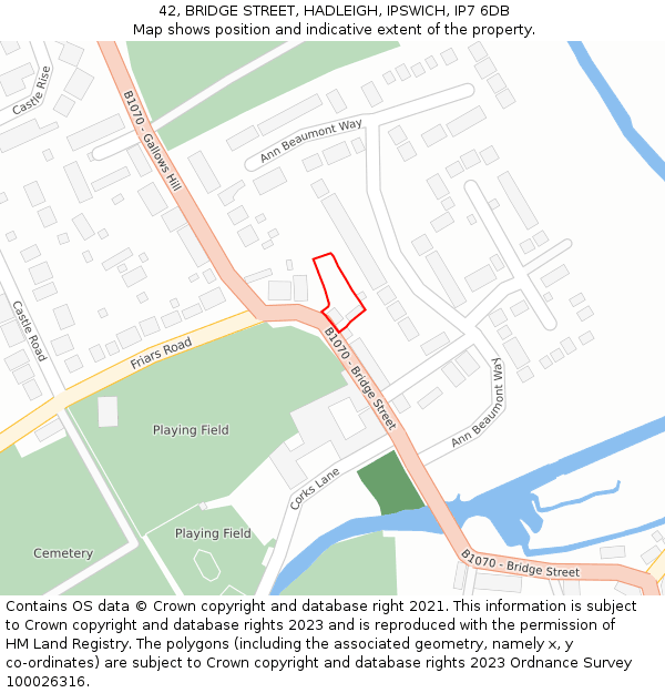 42, BRIDGE STREET, HADLEIGH, IPSWICH, IP7 6DB: Location map and indicative extent of plot