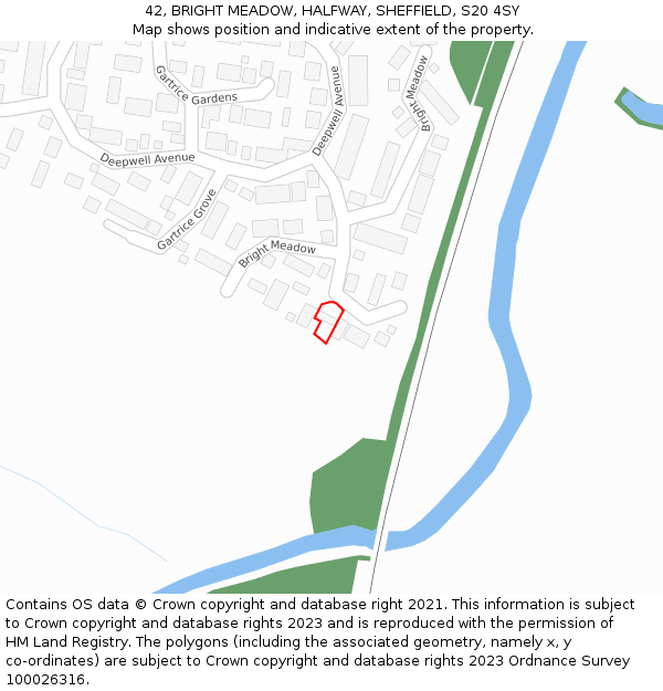 42, BRIGHT MEADOW, HALFWAY, SHEFFIELD, S20 4SY: Location map and indicative extent of plot