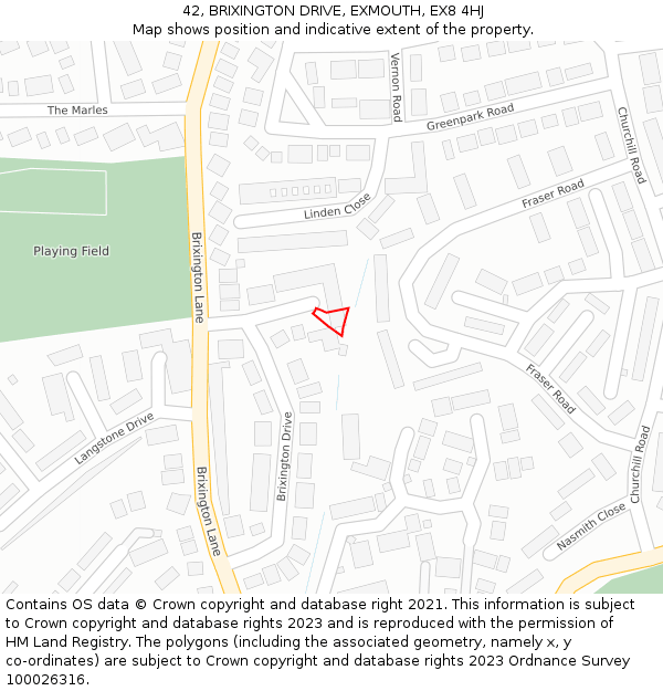 42, BRIXINGTON DRIVE, EXMOUTH, EX8 4HJ: Location map and indicative extent of plot