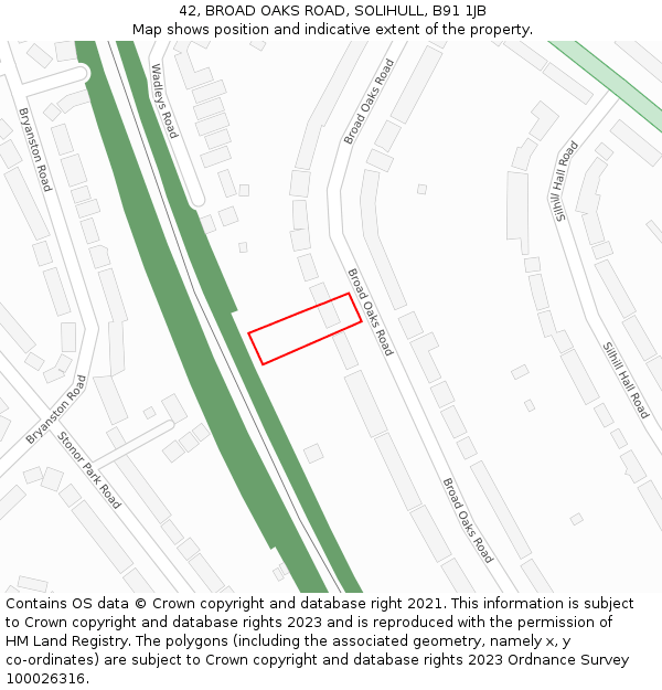42, BROAD OAKS ROAD, SOLIHULL, B91 1JB: Location map and indicative extent of plot