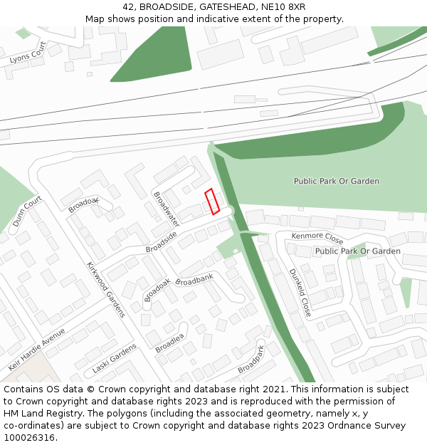 42, BROADSIDE, GATESHEAD, NE10 8XR: Location map and indicative extent of plot