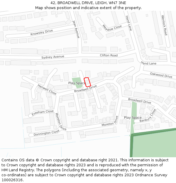 42, BROADWELL DRIVE, LEIGH, WN7 3NE: Location map and indicative extent of plot